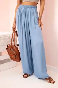 Kesi Włoski Široké dámské viskózové kalhoty s elastickým pasem z denimu