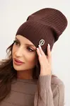 Kesi Dámska pruhovaná čiapka s ozdobným gombíkom s prídavkom vlny a modalu hnedá