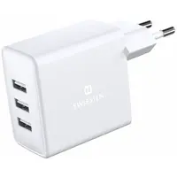 Swissten síťový adaptér, 3x USB, 3A, 15W, bílý