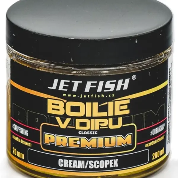 Jet fish boilie v dipu premium clasicc 200 ml 20 mm - cream scopex