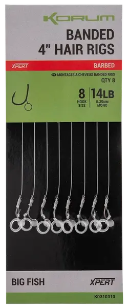 Korum návazec banded hair rigs barbed 8 ks délka 4" - velikost háčku 8