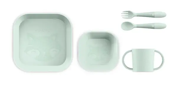 Miniland Dolce 5-dielny set na jedenie pre deti, štvorcový, mätový