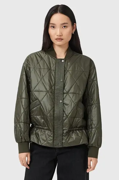 Bomber bunda AllSaints ALII zelená barva, přechodná, oversize, W051OD