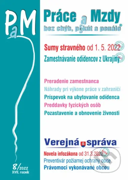 Práce a Mzdy  č. 8 / 2022 bez chýb, pokút a penále - Stravné od 1. 5. 2022
