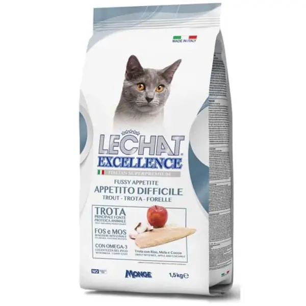MONGE LECHAT EXCELLENCE FUSSY APPETITE krmivo pre mačky s problematickým príjmom potravy- pstruh 1,5kg