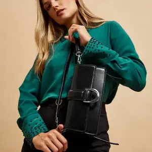 Marisse Shoulder Bag With Silver Buckle, Black