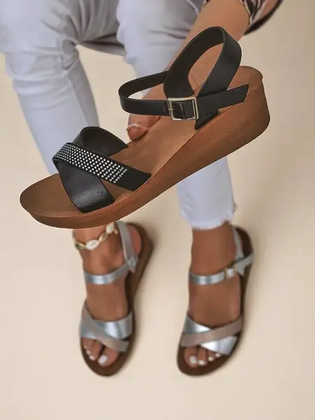 Resti Royal Fashion Women's Rhinestone Wedge Sandals Allona