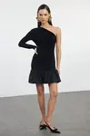 Trendyol Black Single Sleeve Balloon Skirt Detail Woven Stylish Mini Evening Dress
