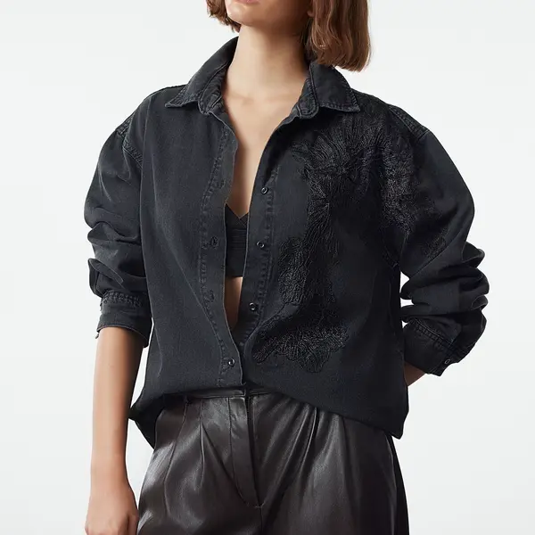 Trendyol Black Lace Detailed Denim Shirt