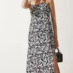 Happiness İstanbul Women's Black and White Strap Patterned Viscose Dress