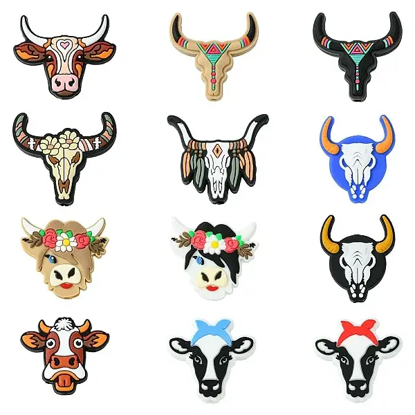 24Pcs 12 Styles Cattle Head Silicone Focal Beads