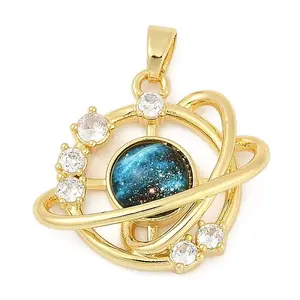 Brass Micro Pave Clear Cubic Zirconia with Glass Pendants