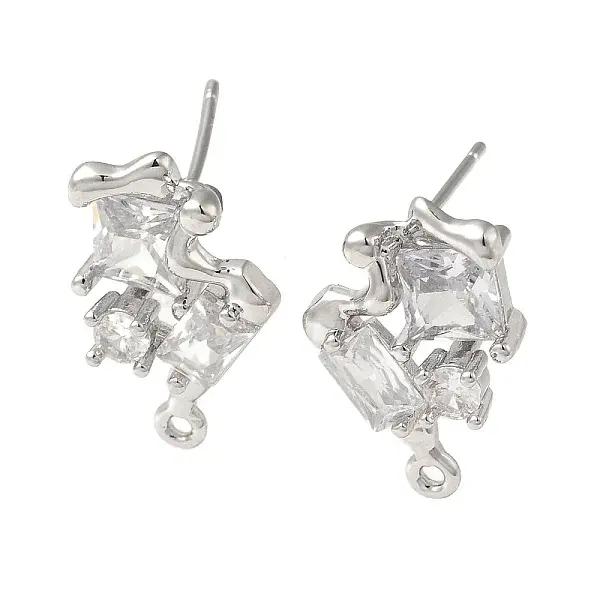 Brass with Clear Cubic Zirconia Stud Earring Findings