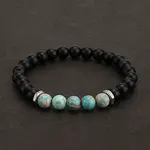 8MM Dyed Natural Imperial Jasper and Frosted Black Round Beaded Stretch for Men