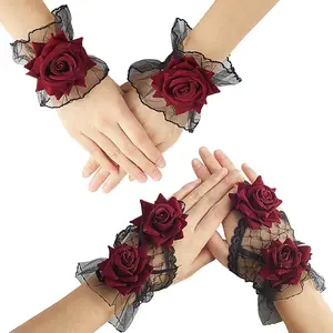 2 Pairs 2 Styles Rose Velvet Lace Gloves