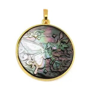Rack Plating Carved Natural Black Lip Shell Pendants