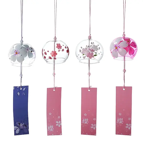 4Pcs 4 Styles Glass Round Sakura Japanese Wind Chime