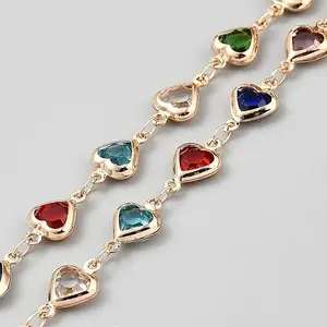 5M Brass Glass Heart Link Chains