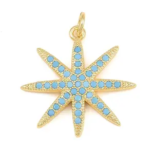 Brass Micro Pave Sky Blue Cubic Zirconia Pendants
