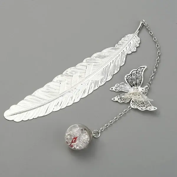Silver Tone Brass Feather Bookmarks