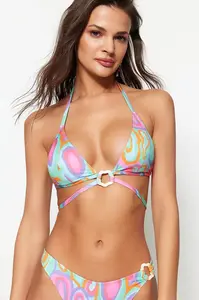 Trendyol Abstract Pattern Triangle Accessorized Bikini Top