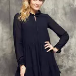 Cocomore Boutiqe dress with stand-up collar and ruffles black