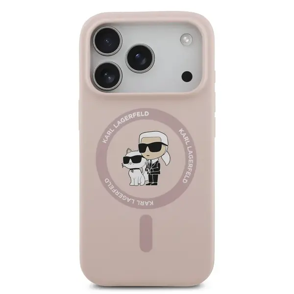 Zadní kryt Karl Lagerfeld Liquid Silicone Karl and Choupette MagSafe pro Apple iPhone 17 Pro, růžová