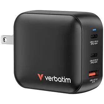 Verbatim 32230, Mini GaN síťová nabíječka do sítě 2 x USB-CR PD 100W a 1 x USB-A QC 3.0, šedá, 100 W, vyměnitelné vidlice C,G,A
