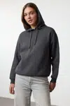 Trendyol Anthracite Oversize Thick Fleece Lined Hooded Knitted Sweatshirt