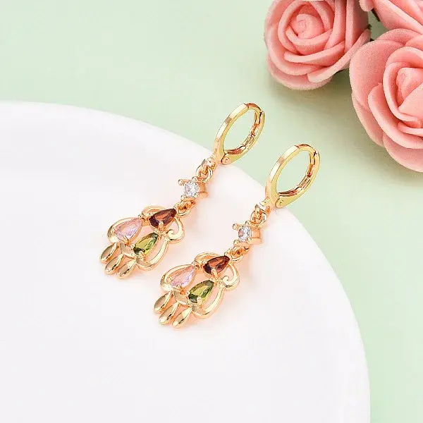 Teardrop Brass Micro Pave Cubic Zirconia Dangle Leverback Earrings