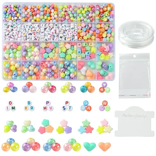 DIY Flat Round & Heart Acrylic & Plastic Beads Bracelets Making Kits