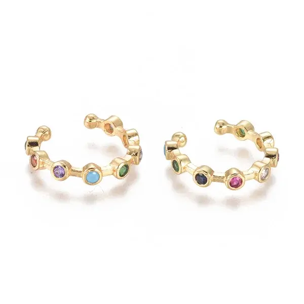 Golden Plated Brass Micro Pave Cubic Zirconia Cuff Earrings