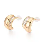 Brass Micro Pave Clear Cubic Zirconia C-Shaped Stud Earrings