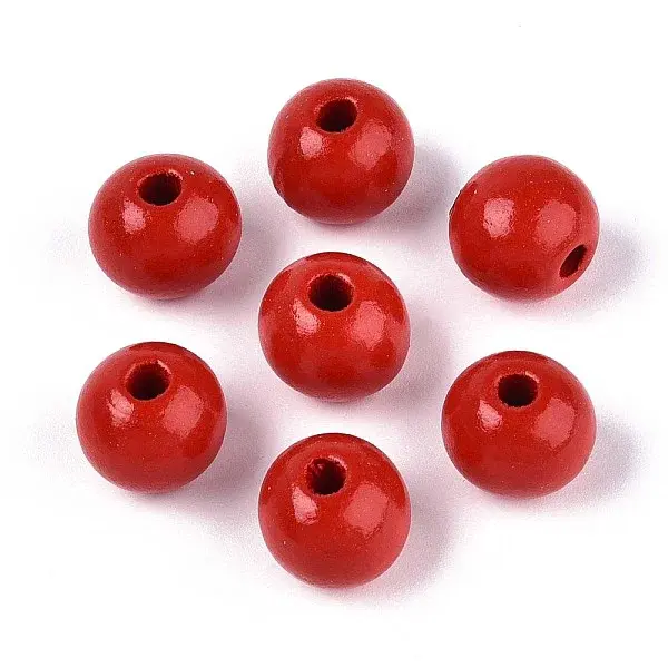 Spray Painted Round Natural Schima Wood Beads