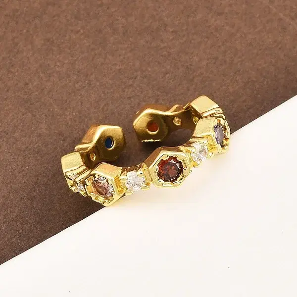 Brass Micro Pave Cubic Zirconia Cuff Rings for Women