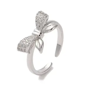 Brass Micro Pave Cubic Zirconia Open Cuff Ring