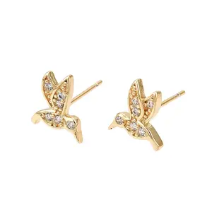 Brass Pave Clear Cubic Zirconia Stud Earring