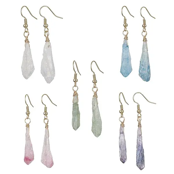 Dyed Natural Quartz Crystal Dangle Earrings