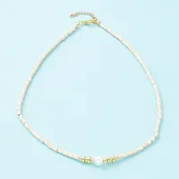 Synthetic Turquoise & Natural Pearl Beaded Necklace