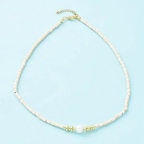 Synthetic Turquoise & Natural Pearl Beaded Necklace