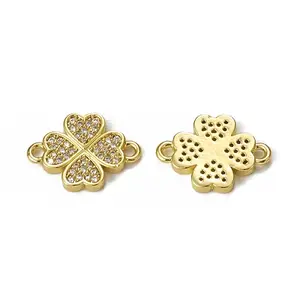 Brass Micro Pave Clear Cubic Zirconia Connector Charms