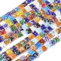 Square Handmade Millefiori Glass Beads Strands