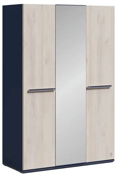 Trojdverová skriňa so zrkadlom lincoln - dub/tmavo modrá