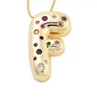 Brass Micro Pave Cubic Zirconia Letter Pendant Necklaces