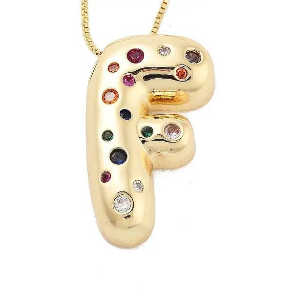 Brass Micro Pave Cubic Zirconia Letter Pendant Necklaces