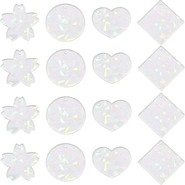 16Pcs 4 Style Transparent Acrylic Pendants