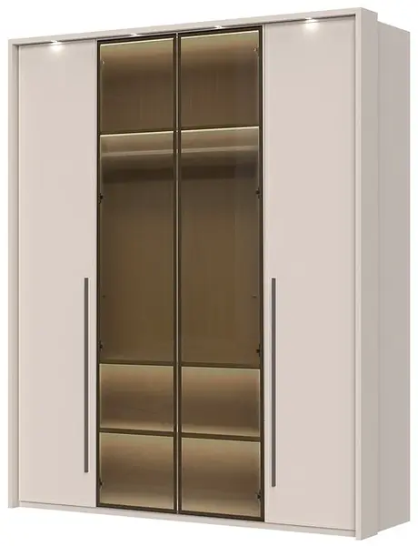 Čtyřdveřová kombinovaná šatní skříň s led osvětlením baptiste - béžová