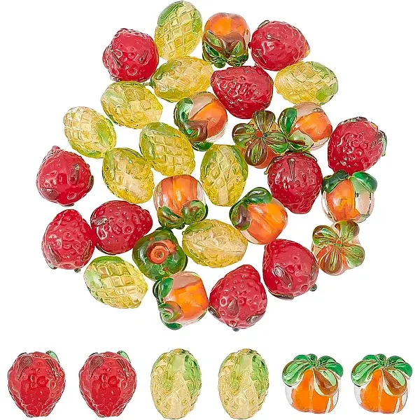 30Pcs 3 Style Handmade Lampwork Beads