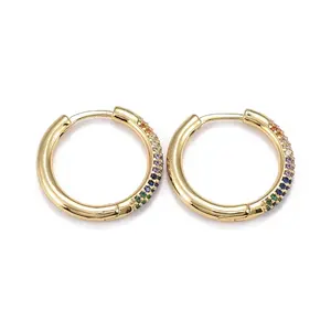 Brass Micro Pave Cubic Zirconia Huggie Hoop Earrings