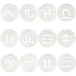 24Pcs 12 Styles 12 Constellation Natural Freshwater Shell Hollower Flat Round Charms